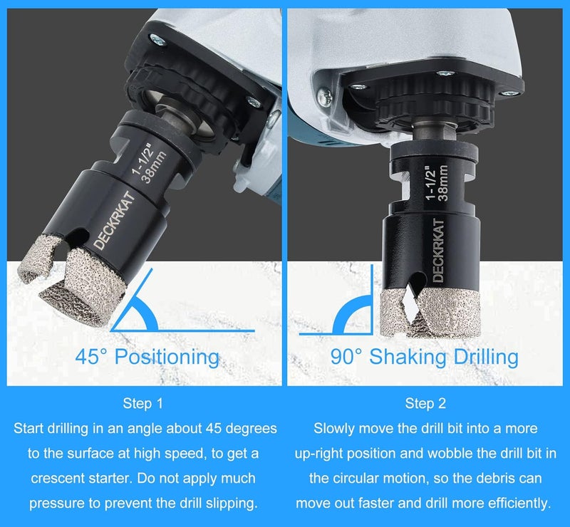 DECKRKAT 1-1/2” Diamond Core Drill Bit 38mm Vacuum Brazed Hole Saw with Cutting Flutes for Granite Quartz Porcelain Tile Hard Materials 5/8-11 Female Thread & 3/8” Hex Shank Adapter Fit Angle Grinders & Drills - Image 4